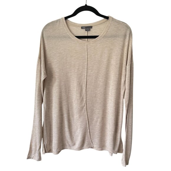 Vince Beige Long Sleeve Top Size S 100% Viscose Lightweight Casual Pullover - Picture 1 of 6